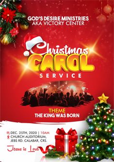 the christmas carol service flyer is shown