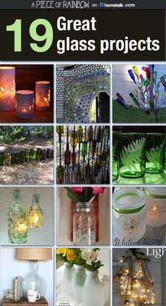 the cover of 19 great glass projects with images of vases and lights in them