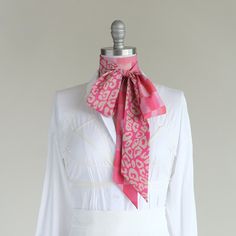 "A unique pattern play scarf is the perfect statement accessory to give any classic look a happy stylish twist - this scarf is a maximized version of our beloved skinny scarves. Style it around your neck, in your hair, or through your belt loops. The scarf is composed of a meticulous mix of two original prints designed by Cinne. They are constructed entirely by hand with love and attention to every detail. Find styling examples in the last photo. Ready to ship, ready to gift. color mix all the p Elegant Fitted Neckwear For Spring, Chic Scarf For Workwear, Trendy Pink Scarf For Fall, Chic Scarf For Work, Trendy Pink Scarves For Fall, Chic Workwear Scarf Neckwear, Elegant Scarves For Office, Formal Scarf Neckwear, Elegant Summer Scarves For Workwear