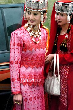 two Tajik women China Business, Colorful Clothes, Head Wear, Graduation Project