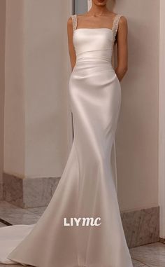 Sleek Wedding Dress, Sleek Wedding, Satin Mermaid Wedding Dress, Sweep Train Wedding Dress, Future Wedding Plans, Mermaid Silhouette, The Square, Wedding Plans, Wedding Dress Styles