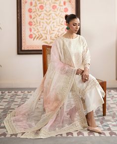 Material - Fabric - Korean Raw Silk Embroidered Shirt | Shaded Organza Embroidered Dupatta | Raw Silk Trousers You will receive - Ready to wear Pant Kameez with Dupatta Size Guide The Size Of The Garment Ready On The Chest, Sizes In Inches Will Be The Following, (XS-34), (S-36), (M-38), (L-40), (XL-42), (2XL-44), (3XL-46), (4XL-48) Care Instructions - The first wash of the garment should always be Dry-Cleaned Note Due to the light and screen setting difference, the item's color may be slightly different from the pictures. Personal Msg from the owner:  I hope you love your item! Thank you for shopping with me and I hope you have a great experience with what you bought. Please don't hesitate to reach out with any questions or concerns. Return Policy: Thank you for shopping with us! We want t Pink Organza Traditional Wear With Dabka, Pink Organza Kurta With Dabka Detailing, Pink Chanderi Lawn Suit With Dabka, Pink Chinon Lawn Suit With Zari Work, Pink Chinon Lawn Suit With Dabka Detailing, Pink Chanderi Lawn Suit For Wedding, Pink Organza Kurta With Dabka Embroidery, Pink Raw Silk Lawn Suit For Wedding, Pink Chinon Lawn Suit With Dupatta