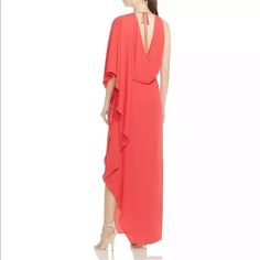 Brand New With Tag Red Pre-draped Maxi Dress, Elegant Red Draped Maxi Dress, Red Draped Maxi Dress For Party, Red Pre-draped Maxi Dress For Evening, Pre-draped Red Maxi Dress For Evening, Elegant Red Pre-draped Maxi Dress, Red Pre-draped Evening Dress For Party, Red Sheath Maxi Dress For Evening, Red Pre-draped Maxi Dress For Party