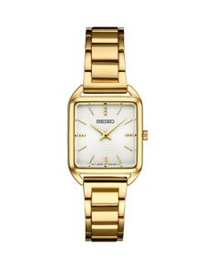 Seiko Watch Essentials Watch, 26mm Seiko Watches Women, Seiko Gold, Slim Watches, Watches Women, Seiko Watches, Women Essentials, Clean Design, Steel Bracelet, Gold Tone Metal