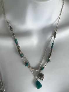 Hand made with vintage pieces of silver, turquoise, and Agate. Very interesting and gets lots of compliments.  18" but can be shorter with the adjustable chain. Adjustable Silver Turquoise Necklace In Spiritual Style, Bohemian Sterling Silver Necklaces For Layering, Adjustable Silver Turquoise Necklace Spiritual Style, Adjustable Double Strand Bohemian Turquoise Necklace, Blue Double Strand Bohemian Turquoise Necklace, Bohemian Double Strand Turquoise Necklace, Bohemian Blue Double Strand Turquoise Necklace, Bohemian Double Strand Necklace With Silver Beads, Handmade Double Strand Turquoise Necklace