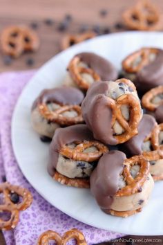 chocolate covered pretzels on a white plate