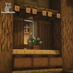 an image of a room in minecraft that looks like it has flowers on the window sill