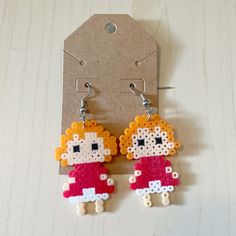 Super Lightweight Earrings Made From Mini Perler Beads And Stainless Steel Fish Hooks. I Also Make Custom Pieces, Just Ask! Thanks For Stopping By! Kiss Perler Beads, Ponyo Perler Beads, Ghibli Perler Beads, Naruto Perler Beads, Kawaii Perler Bead Patterns, Perler Beads Earrings, Mini Perler Beads, Perler Bead Earrings, Anime Perler