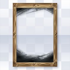 an ornate gold frame on a white background with a black and silver design in the middle