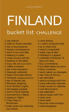 the finland bucket list is shown in brown and white