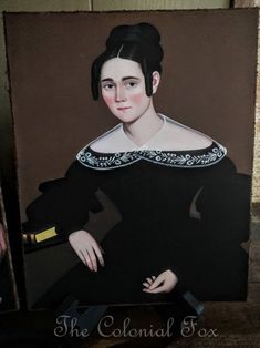 a painting of a woman in black dress