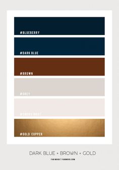 the color scheme for dark blue and brown is shown in this graphic style, which includes gold