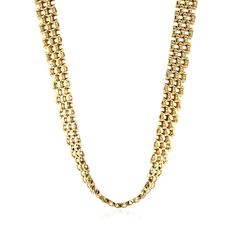 Exuding dramatic elegance this necklace features panther chain link in multiple rows and lovely shiny finish. Designed in 14k yellow gold, this measures 17 inches and comes with a box clasp. Necklace Information Width 0.26 inches Chain Type Link Clasp Type Box Clasp Approximate Weight 24.2 gram(s) Available Sizes 17 Metal 14K Yellow Gold " Video Overlay, Diamond Box, Box Clasp, Sneaker Jewelry, Background White, Yellow Gold Chain, Toe Rings, Link Necklace, Metal Stamping