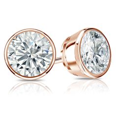 These captivating diamond stud earrings come set in 14k rose gold metal with a bezel setting and breathtaking round-cut natural diamonds with a total weight of 2.00 ct. These diamond studs are available with push back or guardian back . Black Diamond Pendant, Black Diamond Studs, Halo Diamond Earrings, Solitaire Diamond Pendant, Diamond Earrings Studs Round, Colored Diamond Rings, Rose Gold Earrings Studs, Earrings Round, Black Diamond Ring