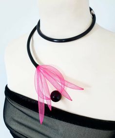 Statement necklace Pink necklace and bracelet Bib necklace | Etsy Adjustable Modern Necklaces For Party, Modern Adjustable Necklace For Party, Elegant Plastic Jewelry For Parties, Modern Black Party Choker, Handmade Black Plastic Jewelry, Pink Plastic Party Necklace, Tube Jewelry, Asymmetrical Jewelry, Black Cuff Bracelet