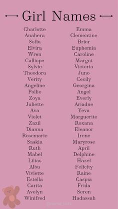 a pink poster with the names of different children's names