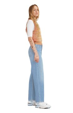 Serve up major '90s vibes every time you slip into these wide-leg, nonstretch jeans with a laid-back baggy fit. 16 1/2" leg opening; 10 3/4" front rise; 16 1/4" back rise (size 26) Zip fly with button closure Five-pocket style 100% cotton Machine wash, tumble dry Imported Model stats: 5'10" height, 32" bust, 25" waist, 36" hip. Model is wearing size 26. 90s Wide Leg Flare Jeans With Five Pockets, 90s Style Everyday Bottoms For Summer, 90s Style Summer Bottoms For Everyday, 90s Style Everyday Summer Bottoms, 90s Style Summer Bottoms, 90s Style Medium Wash Wide Leg Flare Jeans, 90s Inspired Wide Leg Denim Bottoms, Retro Wide Leg Jeans For Everyday, Retro Wide Leg Jeans With Relaxed Fit