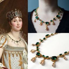 Empress Josephine Emerald Necklace, 19th Century Jewelry, Historical Jewelry, Reproduction Necklace, Empress Josephine, Regency Era Fashion, Georgian Jewelry, Historical Jewellery, Royal Jewels, Emerald Necklace, Royal Jewelry, Crown Jewels, Emerald Earrings