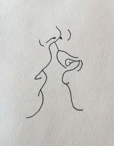 a drawing of two people kissing each other with lines coming out of the top and bottom