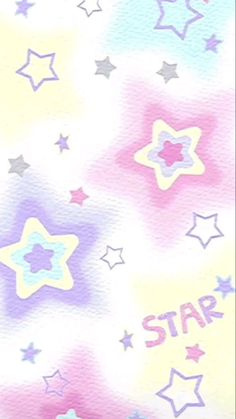 the stars are painted on top of each other in pink, blue and yellow colors