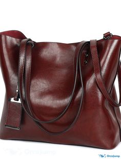 OrcaJump - Womens PU Leather Tote Bag for Daily Shopping, Office, Career - Black, Grey, Red, Wine, Brown Burgundy Satchel With Large Capacity For Fall, Burgundy Large Capacity Satchel For Fall, Fall Burgundy Satchel With Large Capacity, Fall Burgundy Large Capacity Satchel, Red Satchel Bag For Fall, Burgundy Travel Bag, Burgundy Handheld Shoulder Bag With Large Capacity, Red Shoulder Bag With Large Capacity For Office, Red Top Handle Bag For Fall