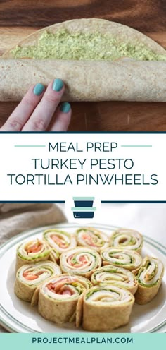 the meal is prepared and ready to be eaten, including tortilla pinwheels