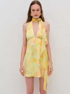 Carla Mini Dress — Yellow | For Love & Lemons Lemon Colour Dress, Elegant Sundress, Yellow Mini Dress, Black Strapless Dress, Lemon Dress, Strapless Maxi, Strapless Maxi Dress, Halter Mini Dress, Love And Lemons