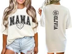 Celebrate game day in style with our custom Volleyball Mama shirt, featuring a volleyball on the back and personalized with the player's name and number. This shirt makes an ideal gift for any volleyball mom and is a must-have for any volleyball lover looking to show off their team spirit. The Gildan 18500 long-sleeve hoodie offers a relaxed, classic fit with unisex sizing--check the size chart for the perfect match. Crafted from a thick blend of cotton and polyester, it feels plush, soft and wa Volleyball Tshirt Designs Ideas, Volleyball Mom Shirts Design, Volleyball Shirts Designs, Volleyball Tshirt Ideas, Volleyball Tshirt Designs, Volleyball Shirt Ideas, Volleyball Game Day, Custom Volleyball, Volleyball Coach