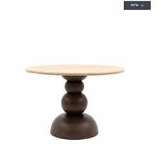 an image of a table that is made out of wood and has three stacked stones on top