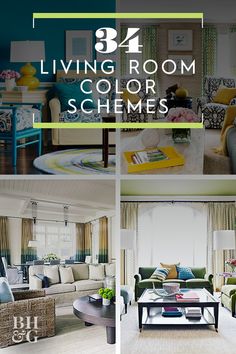 living room color schemes for different rooms in the same house, including blue and yellow