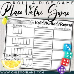 roll the dice game with lemon slices and dices on it for kids to play