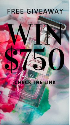 a bottle of perfume with the words free giveaway win $ 50 check the link