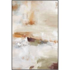 an abstract painting with brown, beige and white colors on the wall in a frame