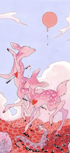 Fawn Illustration, Pink Deer, Kampot, Arte Sketchbook, Wow Art, Art Style Inspo, Funky Art