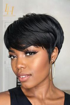 Length Same as pic Density 180% Hair Color Natural Black #linktohair#kinkyhair#kinkystraight#kinkycurly#gluelesswig#4chairstyles#4chair#hdlace#hdlacewig#bob#highlight#highlighthair#lacegame#shorthair#shorthairstyle#shorthaircut#pixiecut#frontalwig#closurewig#babyhair#blackgirlsrock#wigforsale#naturalhair#hairgoals#naturalhairgoals#trending#viralwig#viral#pinterestfashion#fashion#womensfashion#giftideas#pinterestideas#pintrest#pinterestinspo Smothered Oxtails, Women Short Hairstyles, Layered Pixie Cut, Pixie Wigs, Short Black Wigs, Black Pixie, Short Cut Wigs, Black Women Short Hairstyles, Layered Pixie