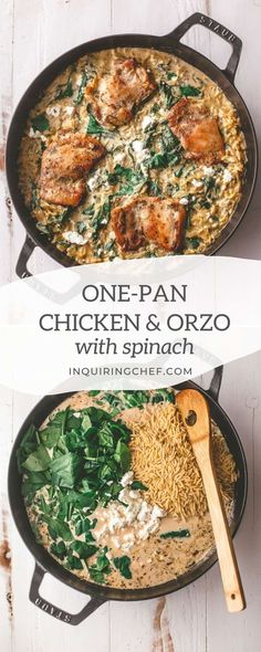 one pan chicken and orzo with spinach