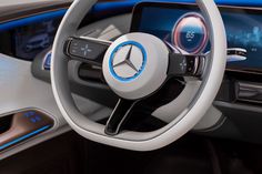 the steering wheel and dashboard of an electric vehicle