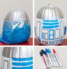 star wars themed pumpkins are painted with markers