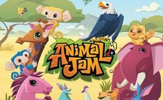 an animal jam game with many animals and birds around it, all in different colors