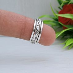 Sterling Silver Spinner Ring - Floral and Scroll Band - Hand Made Upon Order in Your Size - Vintage Pattern Posey Band - Gift for her  925 Sterling Silver Ring Handmade Spinner Ring Floral Ring Best Gift For Her Anniversary Gift Ring Birthday Gift Ring Thanks & Regards Posey Ring, Birthday Gift Ring, Floral Ring, Motif Vintage, Silver Spinner Rings, Birthday Ring, Spinner Ring, Spinner Rings, Gift Ring