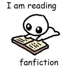 a cartoon character reading a book with the caption i am reading fanfiction