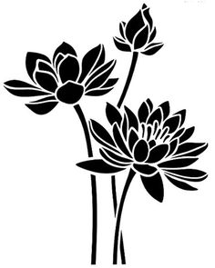 black and white flower silhouettes on a white background, with the words'lotus'in