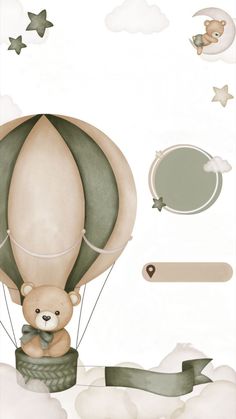 a bear in a hot air balloon flying through the sky