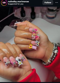 Short Square Junk Nails, Duck Nail Ideas, Junk Nails, Hello Kitty Nails, Really Cute Nails