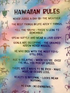 the hawaiian rules are written in rainbow colors