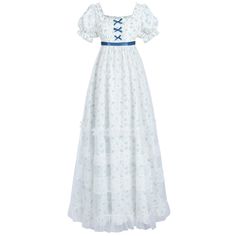 PRICES MAY VARY. ❁FABRIC- white mesh and printed spandex fabric, is a comfortable and smooth fabric. It has two-way elasticity, good drape and fine, clean texture on the fabric, which makes the white regency dress costume comfortable and fashionable to wear. ❁INSPIRATION- This white victorian dress from draws inspiration from Regency-era art and design. It also draws on many images that have appeared in classic movies: Pride and Prejudice dress, Jane Austen costumes, Marie Antoinette costume women, and daphne regency dress. The square neckline, adorned with exquisite lace that mirrors the delicate lace on the skirt, evokes a timeless charm. ❁FEATURES- Elegant white victorian ball gown with a square neckline, bubble sleeves, and a high waist A-line fit. Adorned with small blue flowers and t The Princess Diaries Dress, White Regency Dress, Pride And Prejudice Dress, Regency Dress Pattern, White Victorian Dress, Jane Austen Dress, Bride Of Frankenstein Costume, Regency Costume, Regency Dresses