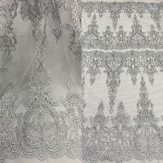 Introducing our luxurious Corded Bridal Lace Fabric Embroidered on 100% Polyester Net Mesh! Perfect for your wedding day, a special evening out or a spectacular dance routine. Let this elegant corded lace make all your special occasions a one-of-a-kind affair. This is the highest quality Corded Couture Lace you’ll find anywhere - we guarantee it! Boasting a distinct look, this exquisite fabric presents a beautiful decorative Corded Lace motif that is sure to add a touch of class and sophisticati Silver Resham Embroidered Dupatta For Wedding, Silver Resham Embroidery Dupatta For Wedding, Silver Dupatta With Resham Embroidery For Wedding, Embellished Lace Embroidered Fabric For Wedding, Silver Lace Tulle Fabric For Wedding, Festive Lace Tulle Fabric For Wedding, Wedding Tulle Fabric With Floral Embroidery, Lace Floral Embroidered Wedding Dupatta, Elegant Embroidered Silver Dupatta