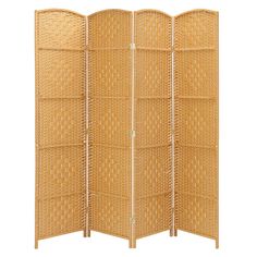 a room divider made out of wicker with four sections on each side and one section