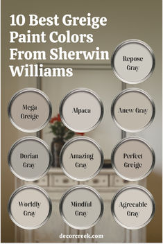 the top ten best gray paint colors from shelving williams, including beige and white