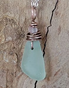 Pastel Green & Rose Quartz Genuine Sea Glass Necklace Dainty Teen Sister Mom Sea Glass Polymer Clay, Wire Wrapped Sea Glass Jewelry, Beautifully Broken, Beach Glass Crafts, Green Rose, Jewelry Picture, Sea Glass Necklace, Handcrafted Artisan Jewelry, Pastel Green